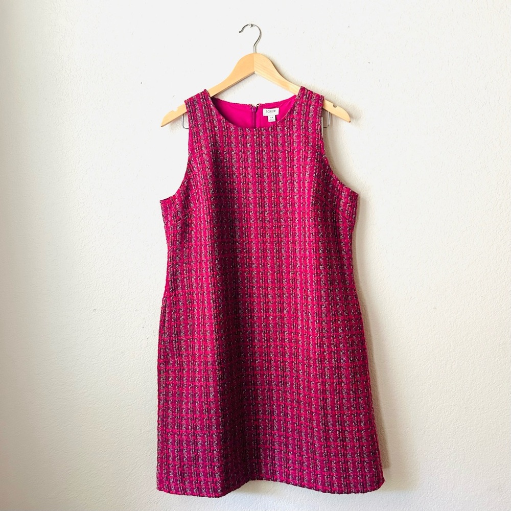 NWT J.Crew Dress Womens Sheath Shift Tweed Sleeveless Lined Dress Pink Size 14